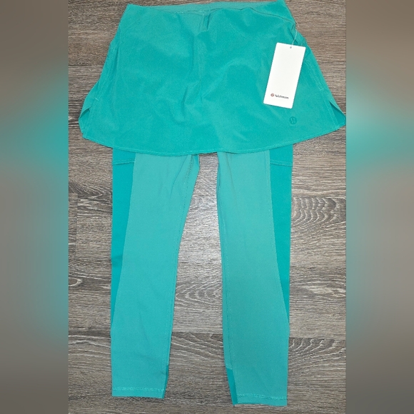lululemon athletica Pants - lululemon athletica Teal Leggings with Skirt Overlay